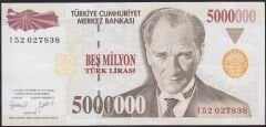 7.Emisyon 5.000.000 Lira I52 027838 Çok Çok Temiz+