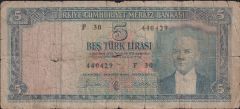 5.Emisyon 3.Tertip 5 Lira F30 440429 Haliyle