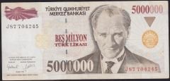 7.Emisyon 5 000 000 Lira J87 704245 Çok Temiz+