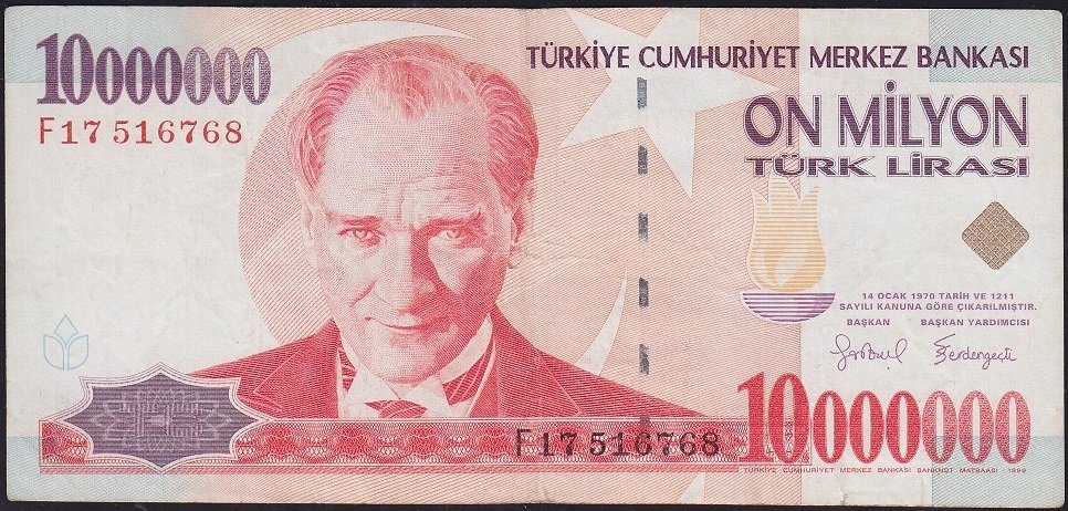 7.Emisyon 10 000 000 Lira F17 516768 Çok Temiz+