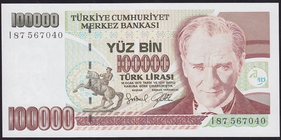 7.Emisyon 3.Tertip 100000 Lira I87 567040 Çilaltı Çil