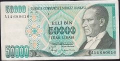 7.Emisyon 1.Tertip 50000 Lira A14 680616 Ççt Çilaltı ( Desteden çıkma tedavüül katı ve kullanımı yoktur)