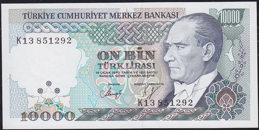 7.Emisyon 4.Tertip 10000 Lira K13 851292 Çil