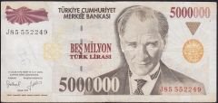 7.Emisyon 5 000 000 Lira J85 552249 Çok Temiz