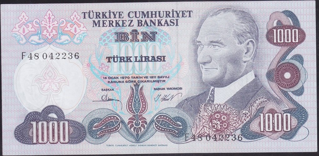 6.EMİSYON 3.TERTİP 1000 LİRA F48 042236 ÇİLALTI ÇİL