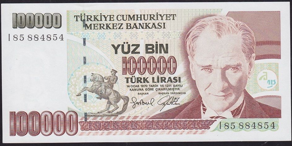 7.Emisyon 3.Tertip 100000 Lira I85 884854 Çilaltı