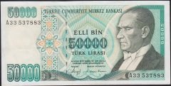 7.Emisyon 1.Tertip 50000 Lira A33 537883 Çok Temiz+