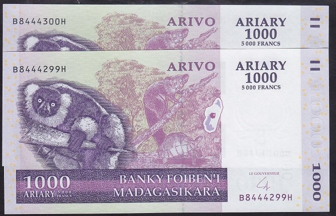 MADAGASKAR 1000 ARİARY 5000 FRANK 2004 SERİ TAKİPLİ (299-300) ÇİL
