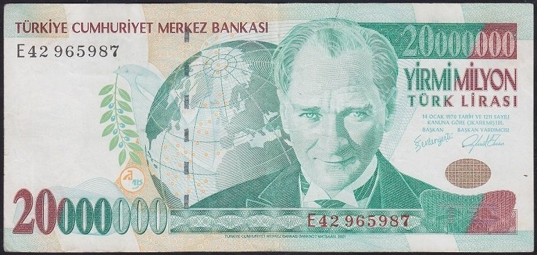 7.EMİSYON 20 000 000 LİRA E42 965987 TEMİZ