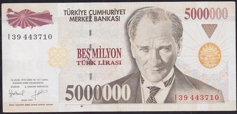 7.Emisyon 5000000 Lira I39 443710 Çok Çok Temiz+