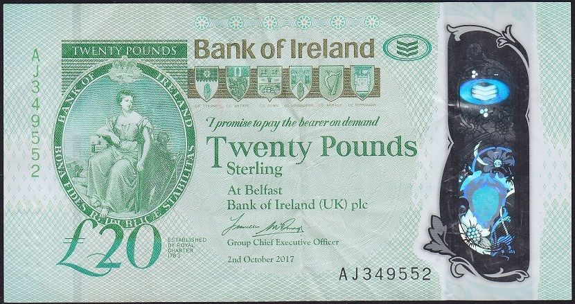 İrlanda 20 Pound 2017 Polimer Çok Temiz+