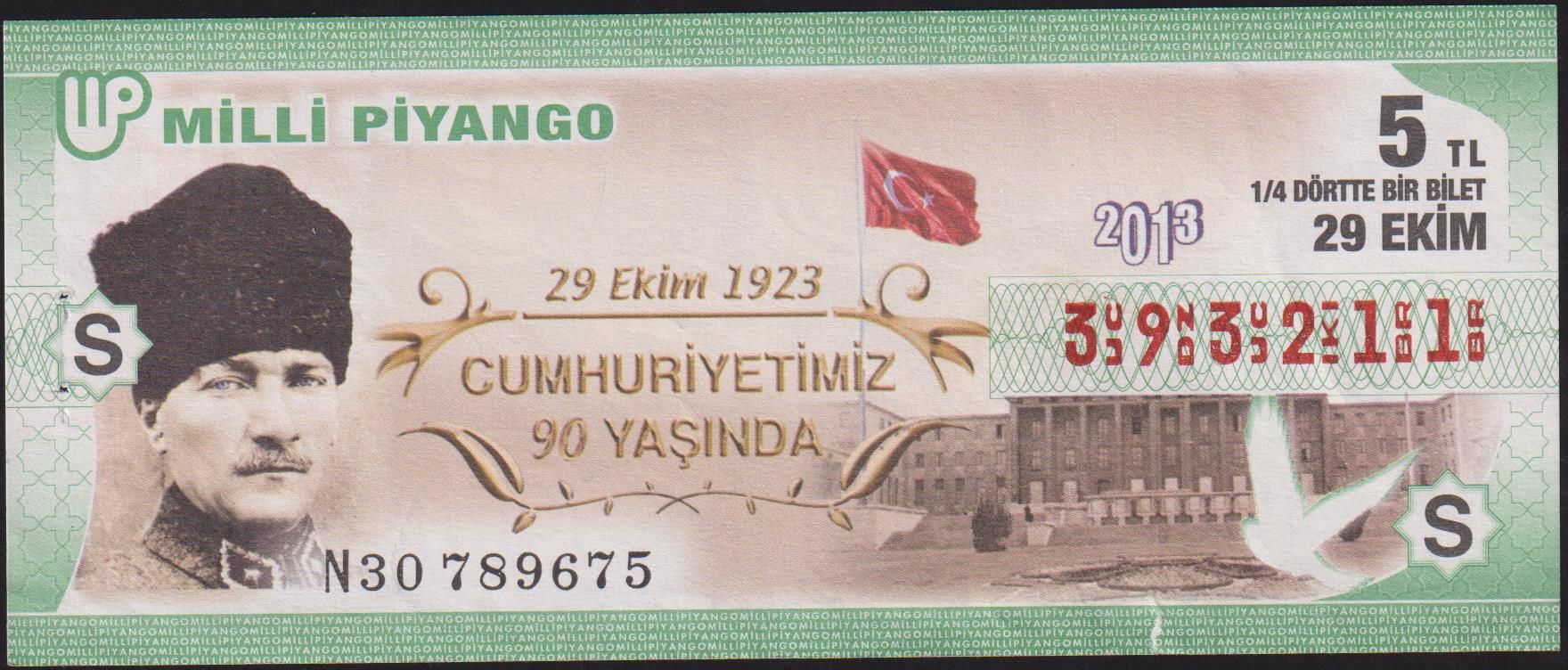2013 29 Ekim Çeyrek Bilet - S Serisi