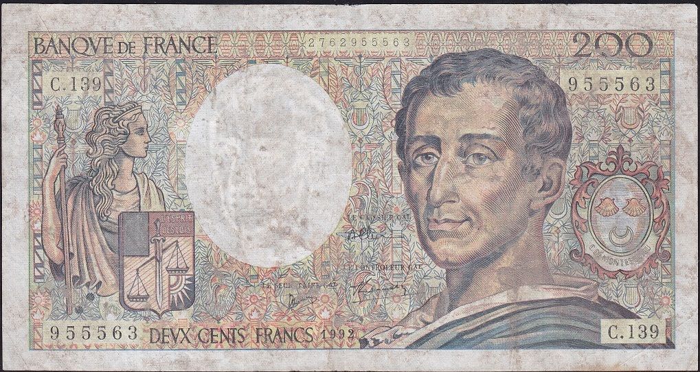 Fransa 200 Frank 1992 Çok Temiz