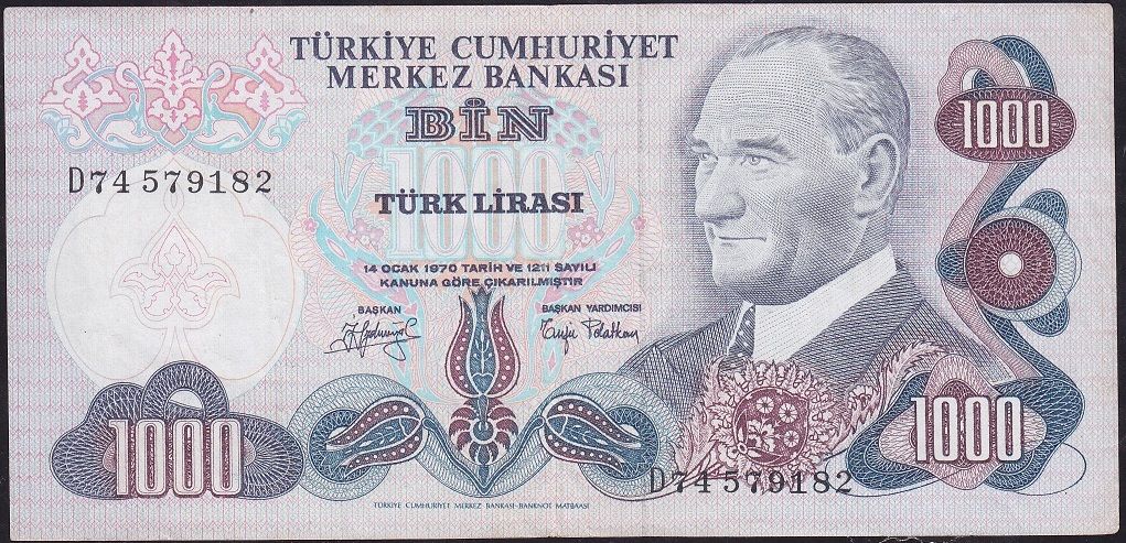 6.Emisyon 2.Tertip 1000 Lira D74 579182 Çok Temiz+