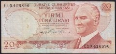 6.EMİSYON 2.TERTİP 20 LİRA E10 416896 ÇOK TEMİZ