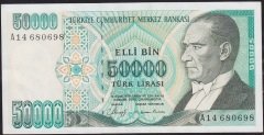 7.Emisyon 1.Tertip 50000 Lira A14 680698 Çilaltı ( Desteden çıkma tedavüül katı ve kullanımı yoktur)