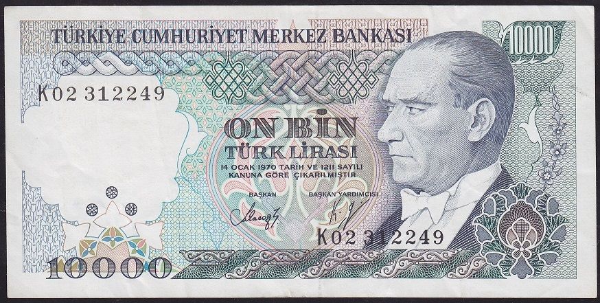 7.Emisyon 4.Tertip 10000 Lira K02 312249 Çok Temiz+