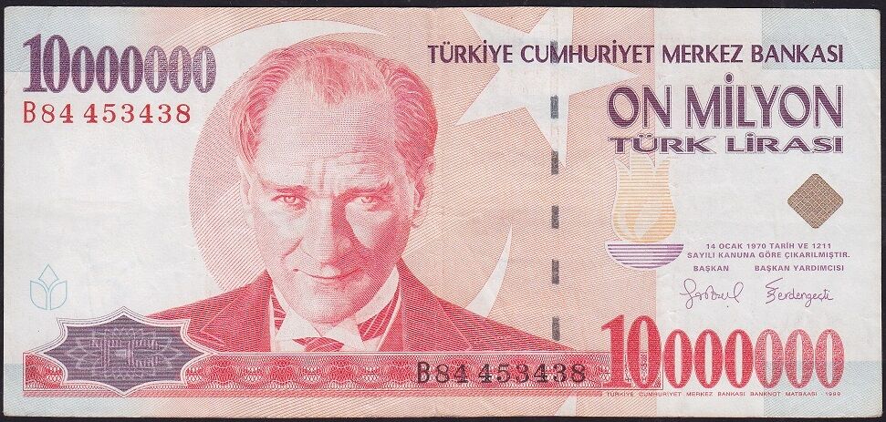 7.Emisyon 10.000.000 Lira B84 453438 Çok Temiz+