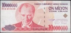 7.Emisyon 10.000.000 Lira B84 453438 Çok Temiz+