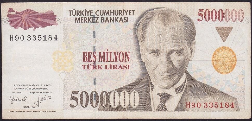 7.Emisyon 5.000.000 Lira H90 335184 Çok Temiz