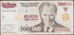 7.Emisyon 5 000 000 Lira I39 411759 Çok Temiz
