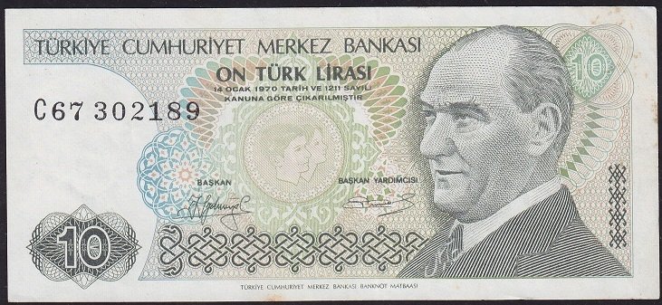 7.Emisyon 1.Tertip 10 Lira C67 302189 Ççt +