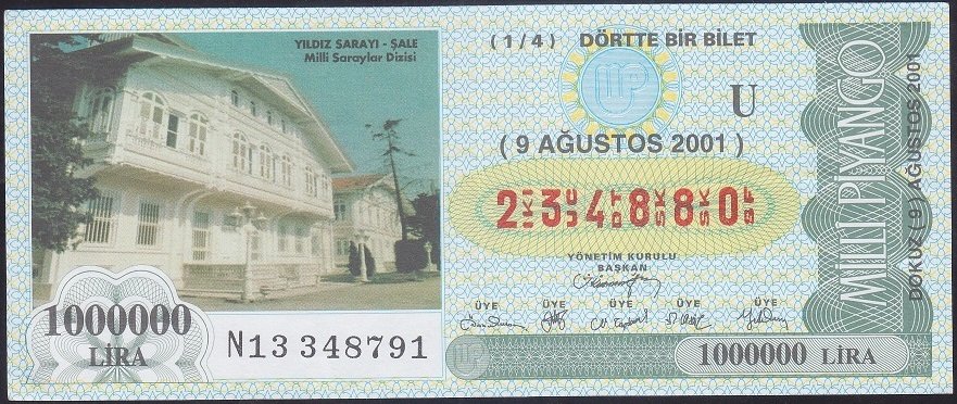 2001 9 AĞUSTOS ÇEYREK BİLET - U SERİSİ