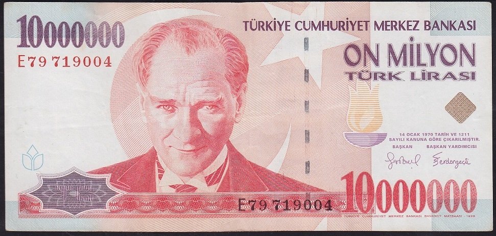 7.Emisyon 10 000 000 Lira E79 719004 Çok Temiz+