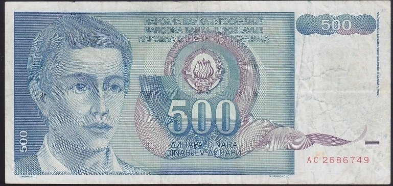 YUGOSLAVYA 500 DİNAR 1990 ÇOK TEMİZ +