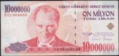 7.Emisyon 10000000 Lira B72 004682 Çok Temiz+