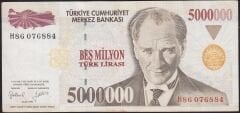 7.Emisyon 5000000 Lira H86 076884 Çok Temiz+
