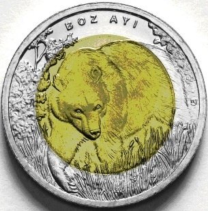 2011 TARİHLİ 1 LİRA BOZ AYI BİMETAL HATIRA PARASI - ÇİL