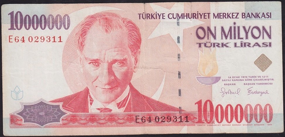 7.Emisyon 10 000 000 Lira E64 029311 Temiz