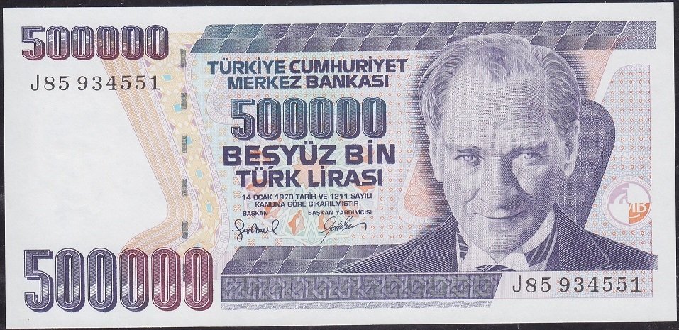7.Emisyon 4.Tertip 500000 Lira J85 934551 Çil