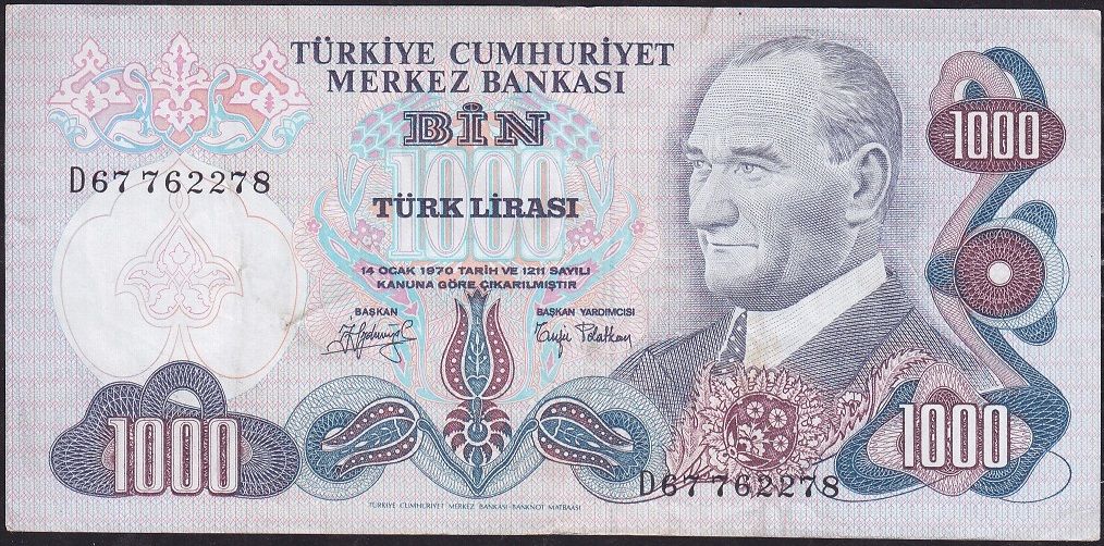 6.Emisyon 2.Tertip 1000 Lira D67 762278 Çok Temiz+