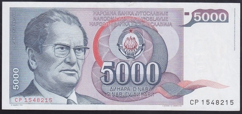 YUGOSLAVYA 5000 DİNAR 1985 ÇÇT + eski kağıt para değerleri