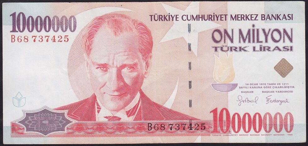 7.Emisyon 10000000 Lira B68 737425 Çok Temiz+