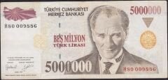 7.Emisyon 5000000 Lira H80 009886 Çok Temiz+