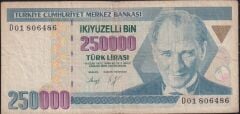 7.Emisyon 1.Tertip 250000 Lira D01 806486 Çok Temiz