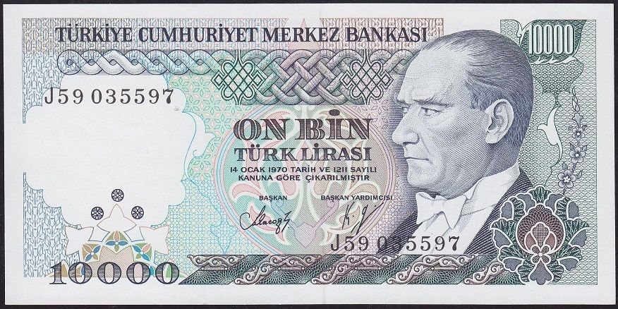 7.Emisyon 4.Tertip 10000 Lira J59 035597 Çil