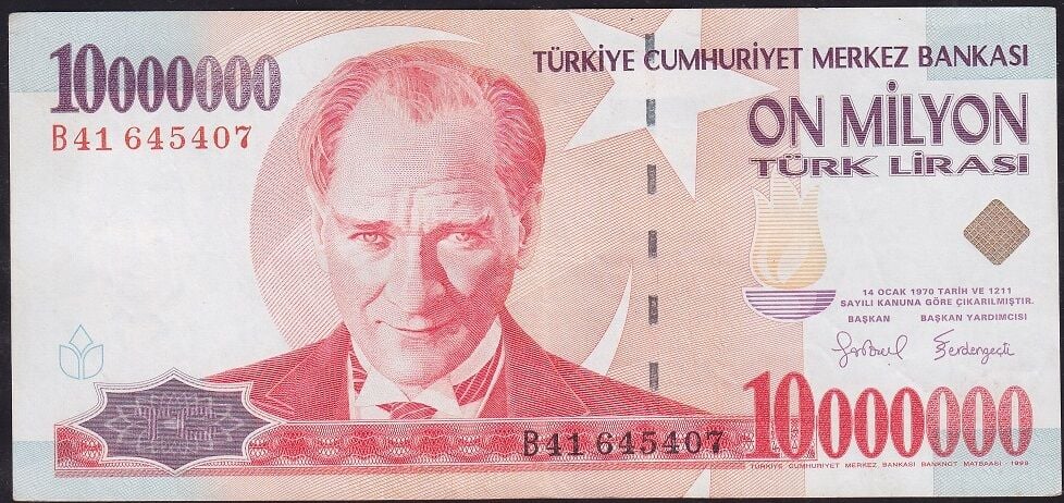 7.Emisyon 10.000.000 Lira B41 645407 Çok Temiz+