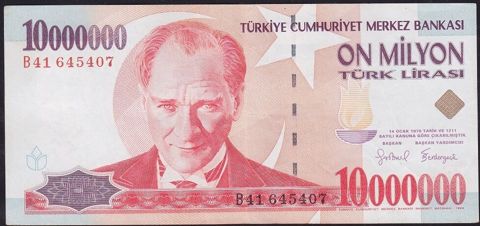 7.Emisyon 10000000 Lira B41 645407 Çok Temiz+