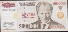 7.Emisyon 5000000 Lira H65 176839 Çok Temiz+