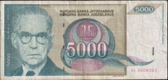 Yugoslavya 5000 Dinar 1992 Çok Temiz