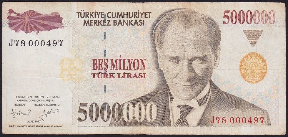 7.Emisyon 5 000 000 Lira J78 000497 Çok Temiz