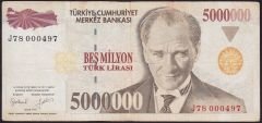 7.Emisyon 5 000 000 Lira J78 000497 Çok Temiz