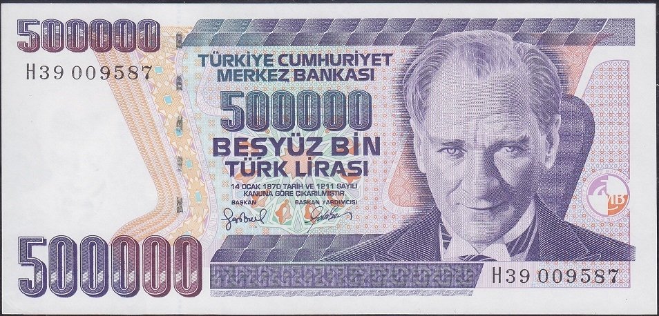 7.Emisyon 4.Tertip 500000 Lira H39 009587 Çilaltı Çil