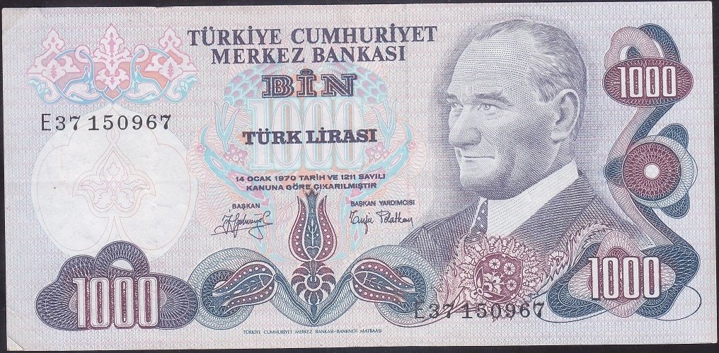 6.EMİSYON 2.TERTİP 1000 LİRA E37 150967 ÇOK TEMİZ +