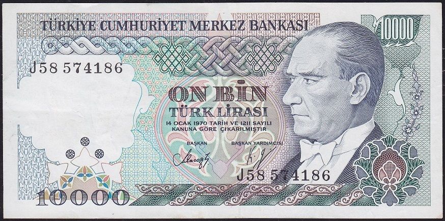 7.Emisyon 4.Tertip 10000 Lira J58 574186 Çok Temiz+