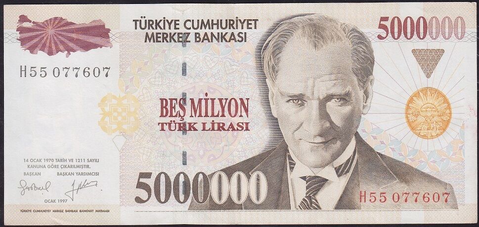 7.Emisyon 5000000 Lira H55 077607 Çok Çok Temiz+